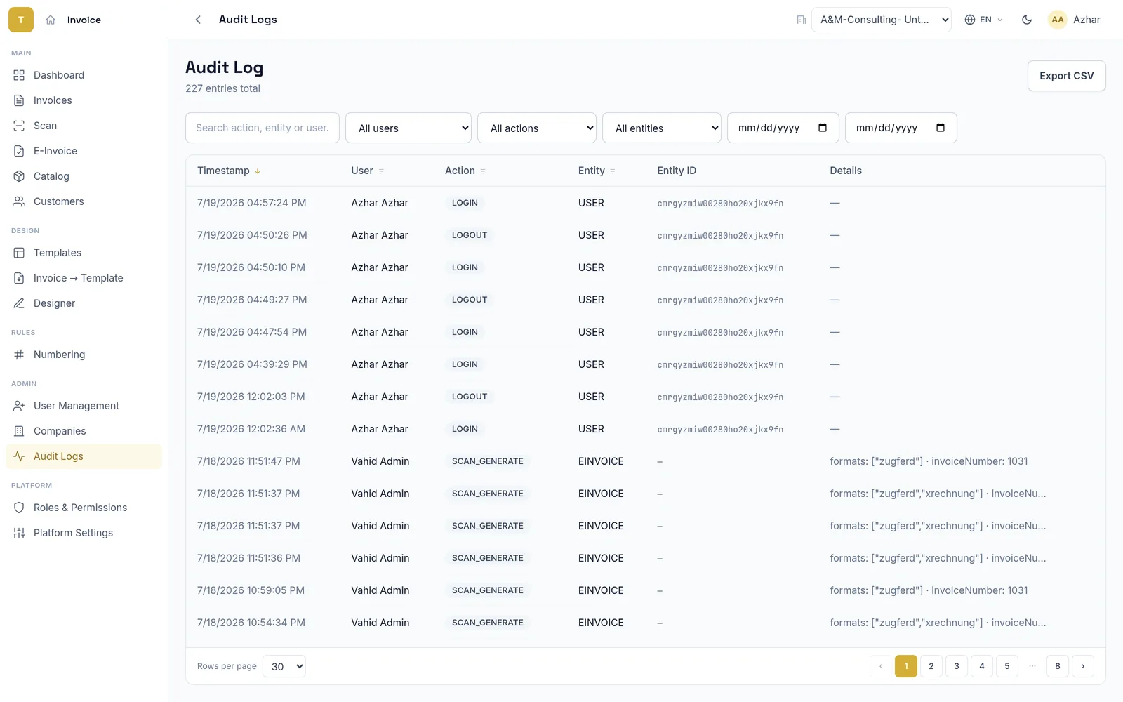 Audit log