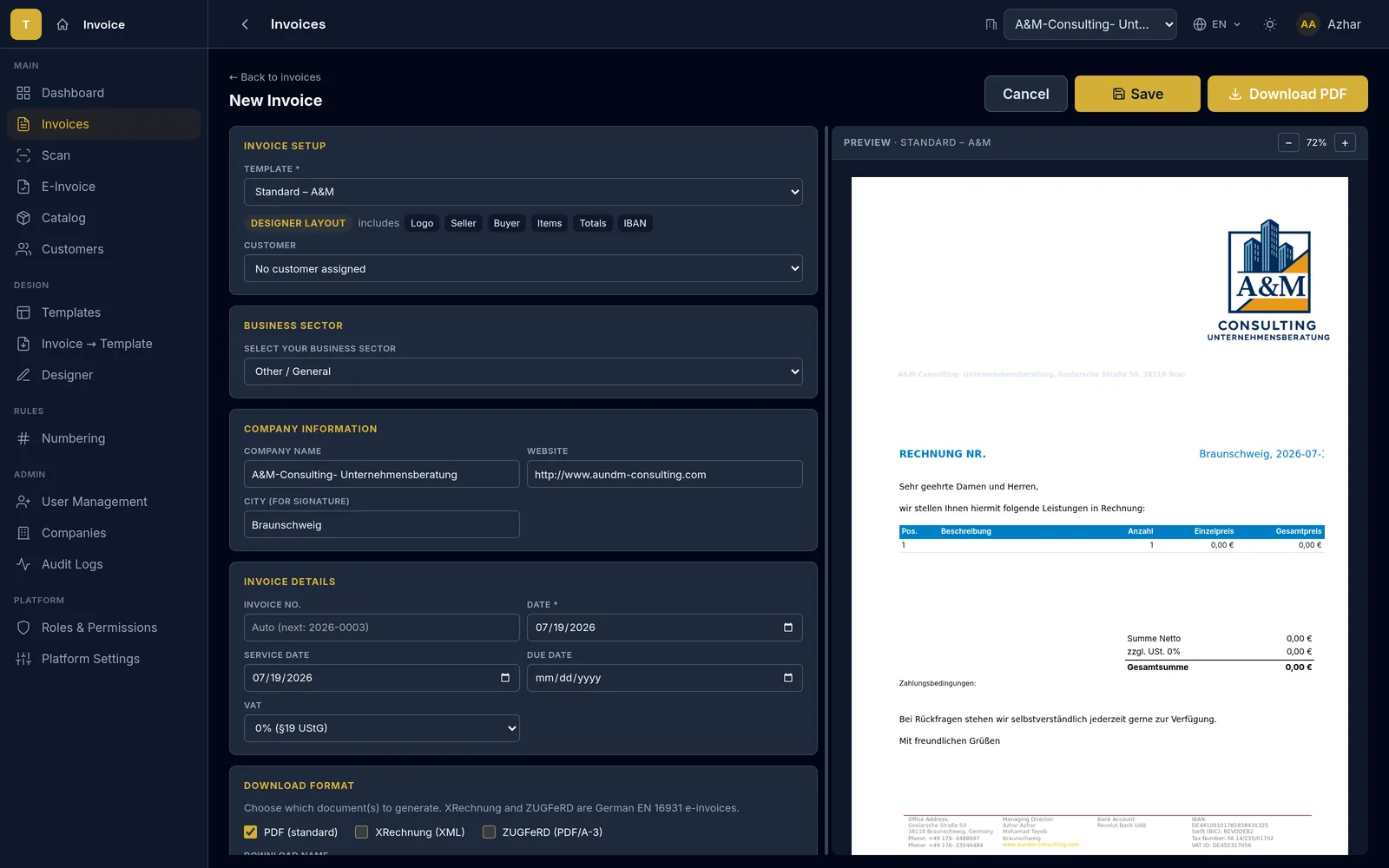 New invoice